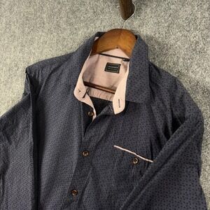 7 Diamonds Mens Long Sleeve Button Down Shirt‎ Blue Pattern Size L
